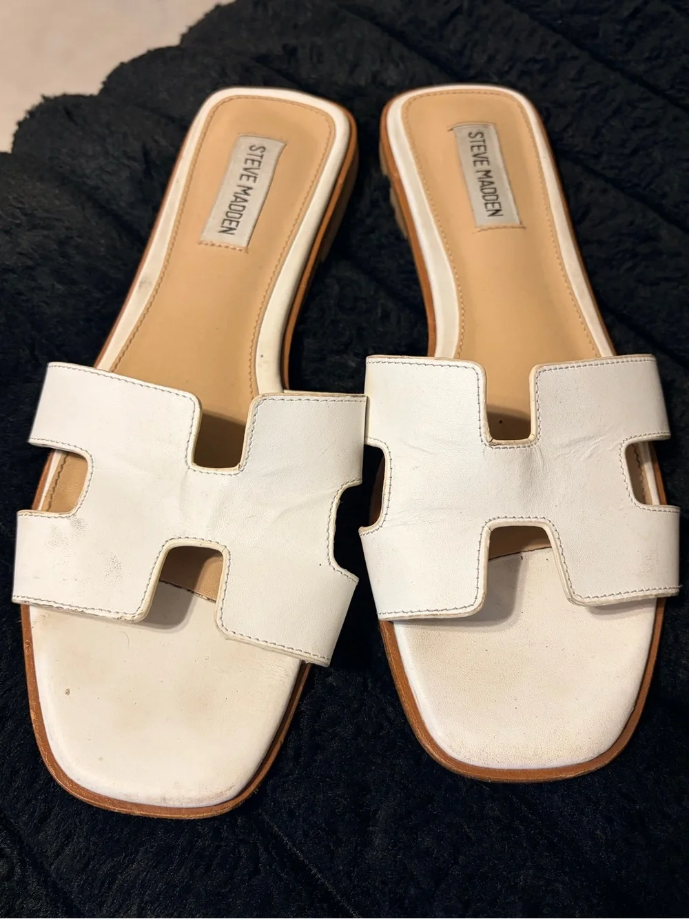 Steve Madden White Leather Slide Mules